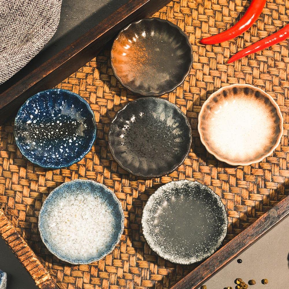 Gaolinci 3 Inch Retro Style Seasoning Dish, 5-Pack Flower Shape Ceramic Dipping Sauce Dish, Snack Dish, Appetizer Dish