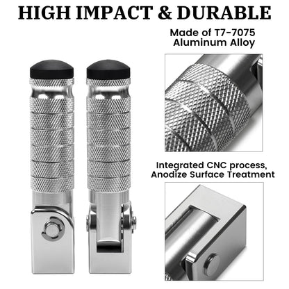 XINGWU M8 Motorcycle Foot Pegs 90 Degree Foldable Footpegs CNC Anti-Skid Footrest Universal for Yamaha Honda Suzuki Aprilia Electric Car Motorbike Mini Bike Dirt Pit Bike Passenger Pedal (Silver)