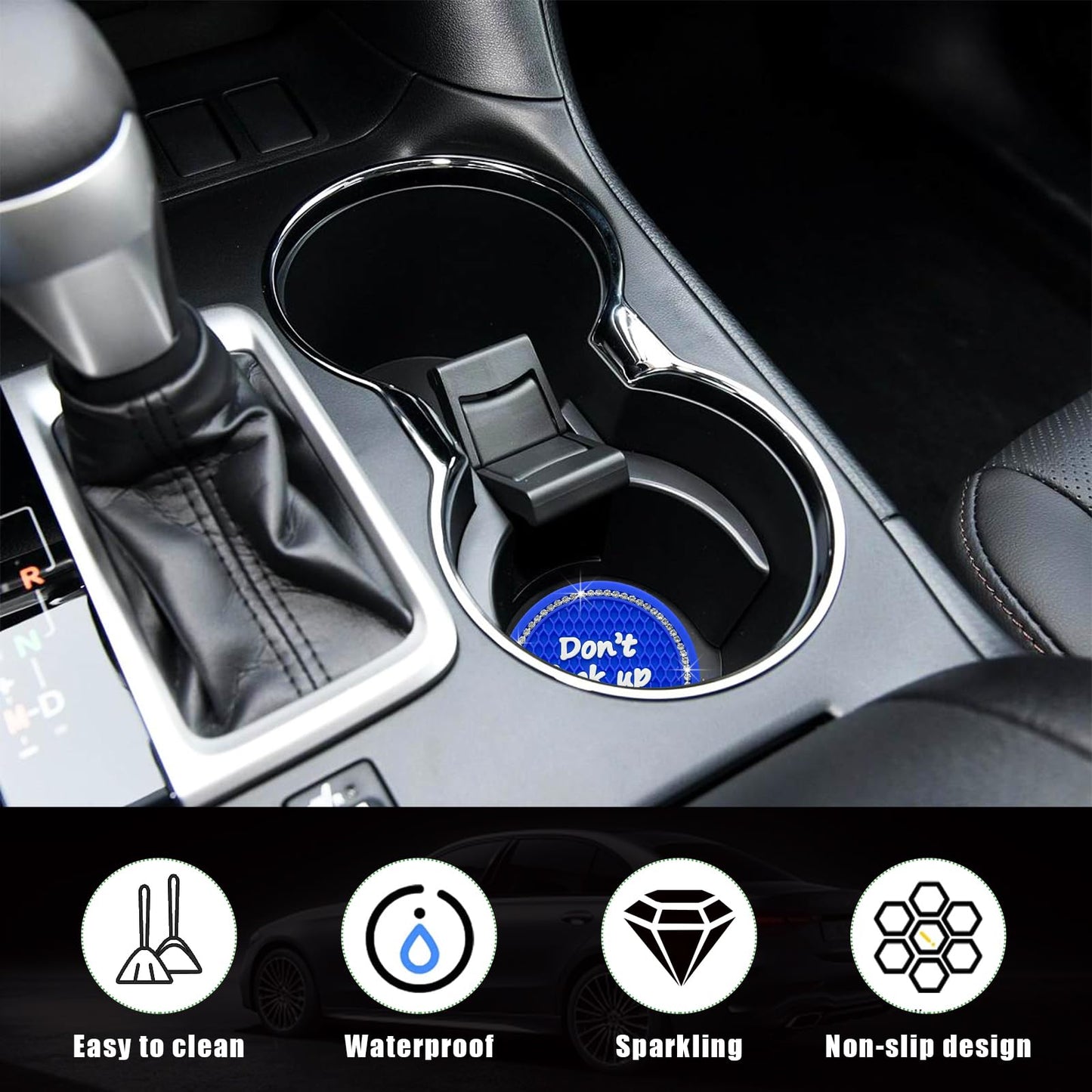 Ziciner 4 Pack Bling Car Cup Holder Coaster, 2.75 Inch Anti-Slip Auto Insert Cup Coaster, Crystal Car Drink Cup Mat Perfect for Women Girls, Universal Interior Decor Accessories (Blue)