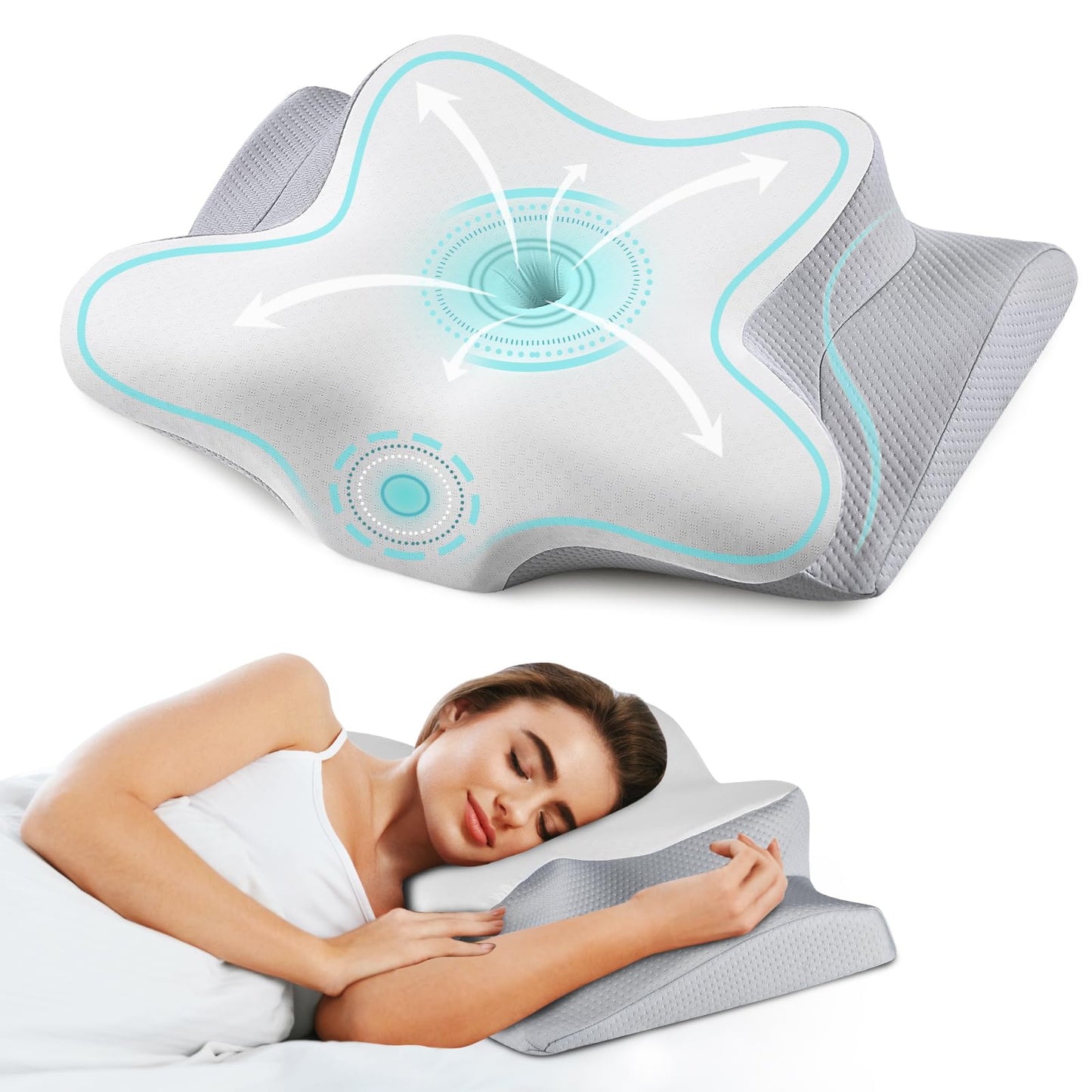 Cervical Neck Pillow - Ergonomic Side Sleeper Pillow for Pain Relief, Cooling Cervical Pillow for Sleeping, Contour Orthopedic Memory Foam Pillows for Back Stomach Sleepers