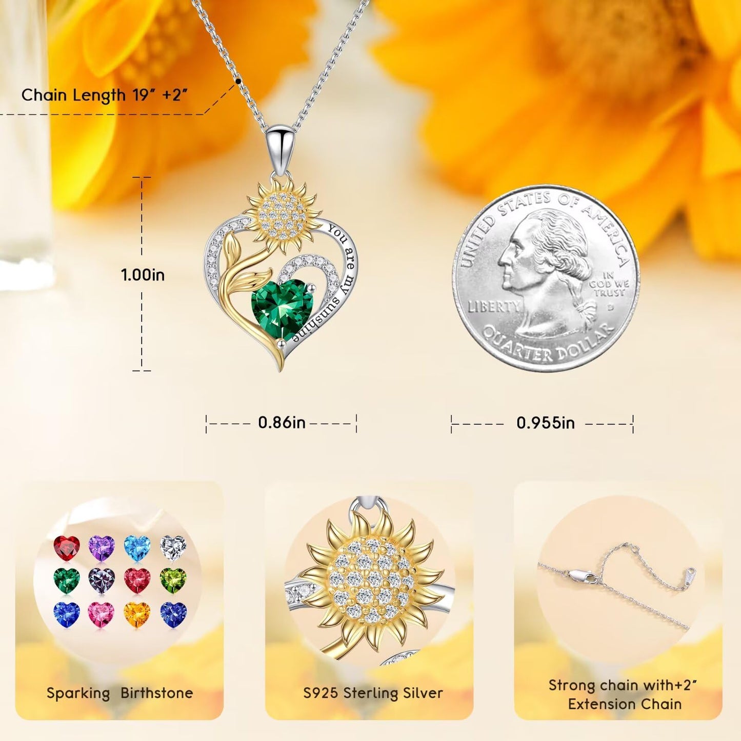 Iefil Sunflower Gifts for Women, Sunflower Necklace, Anniversary Birthday Gifts for Wife, June Lab-Created Alexandrite Necklace, Jewelry for Women Wife Mom