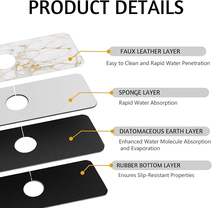 MCALK Marble White Kitchen Sink Faucet Mat Splash Guard, Absorbent Quick-Dry