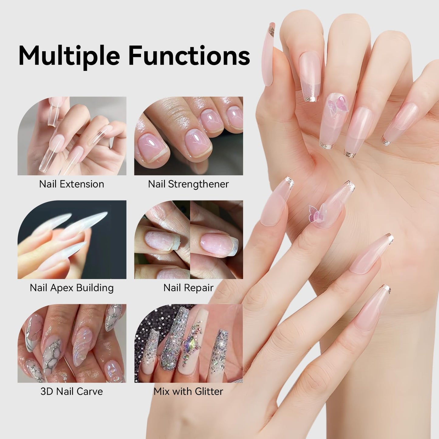 Makartt Clear Gel Builder Kit: Self-Levelling, Long Lasting Extension Hard Gels for Strengthener, Broken Nails Repair Gel Kit with Paper Forms, Dual forms, Nail File and Dual-End Brush 1.06 oz