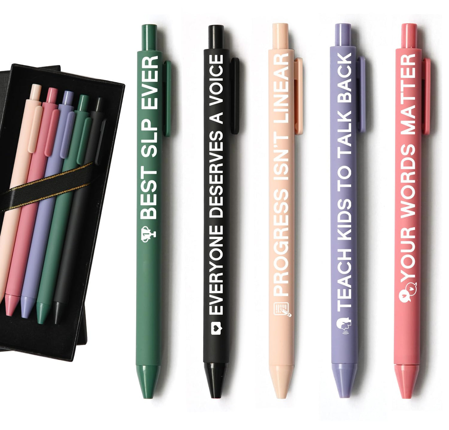 BSHELLOE Speech Therapist Gifts, 5Pcs Speech Therapy Gel Ballpoint Pens, SLP Pens - 1.0mm Black Ink