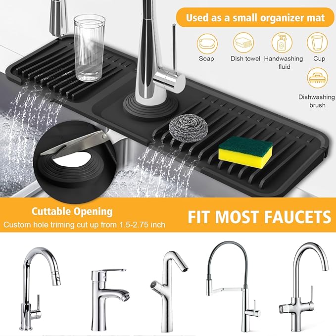17.7-Inch Kitchen Sink Splash Guard Mat | 7° Slope