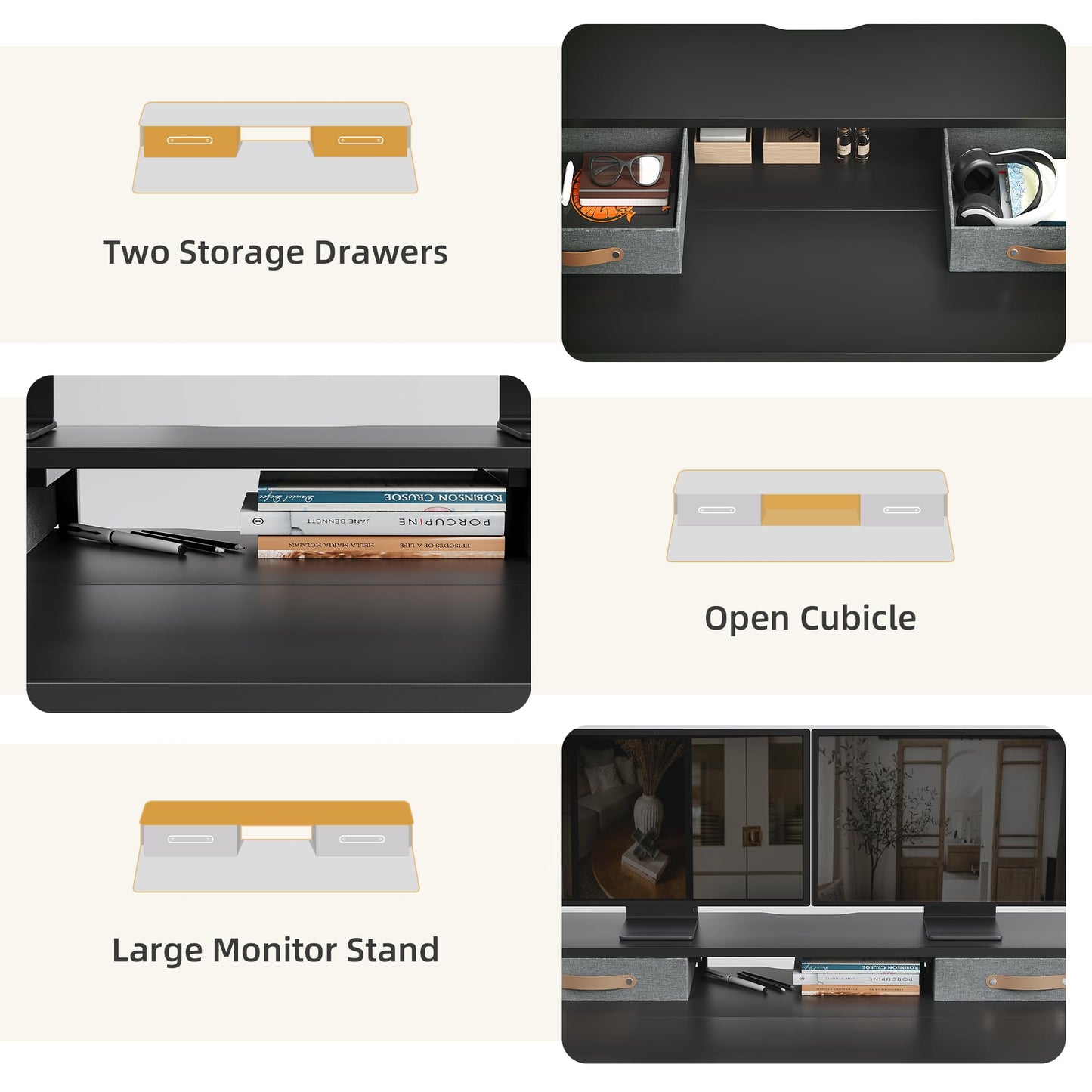 Seang Electric Standing Desk with 2 Drawers, Adjustable Standing Desk with Storage Shelf, Height Adjustable Stand up Desk for Home Office with 3 Presets & 2 Hooks,55 Inch, Black