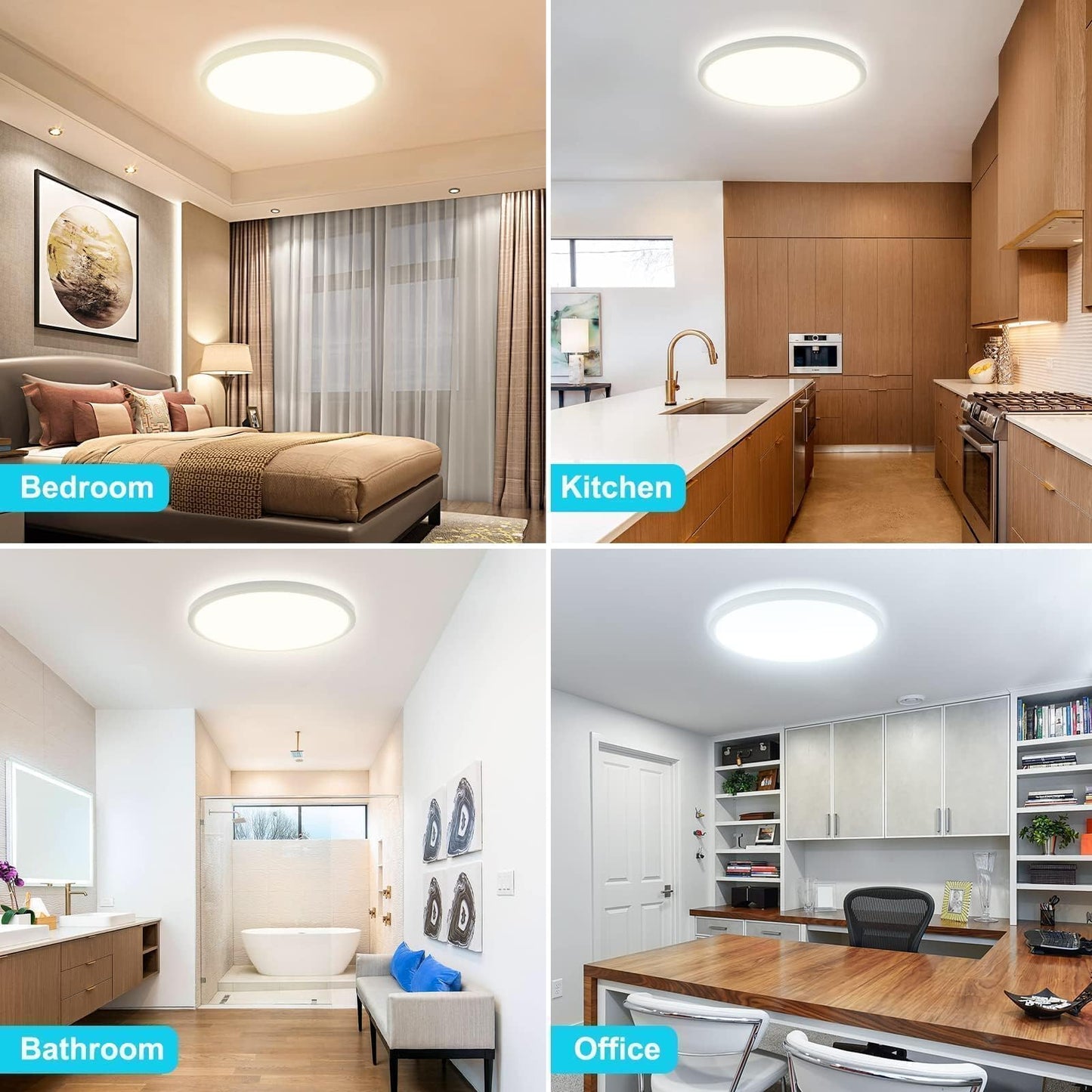 libtit 24W 33CM Bathroom Lights Ceiling,2400LM Led Flush Mount Ceiling Light, 3 Color Selectable 3000K/4500K/6000K Thin Round Ceiling Panel Light Fixture for Kitchen,Bedroom,Hallway,Office