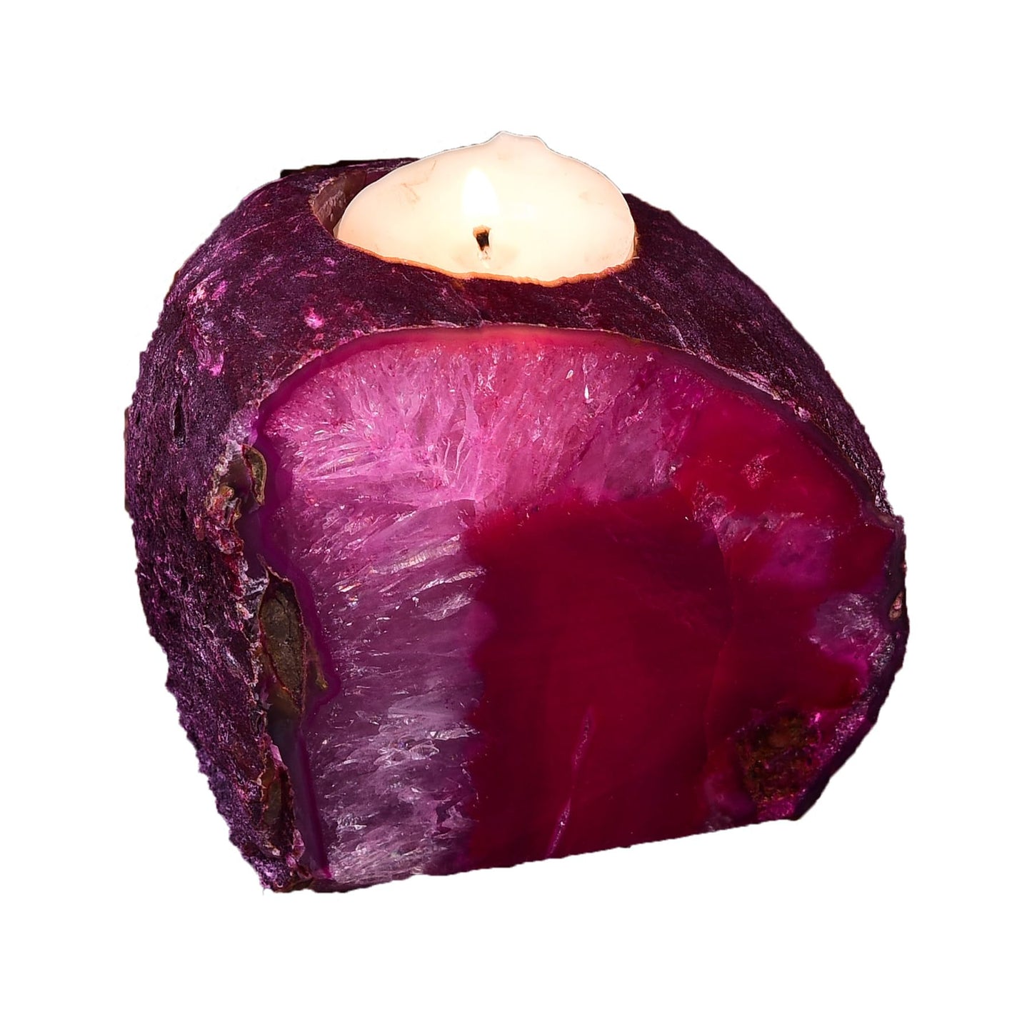 AMOYSTONE Dual-Purpose Agate Stone, 1-1.5lb Plant Terrarium & Candle Holder Base, for Boho Home Office Accent
