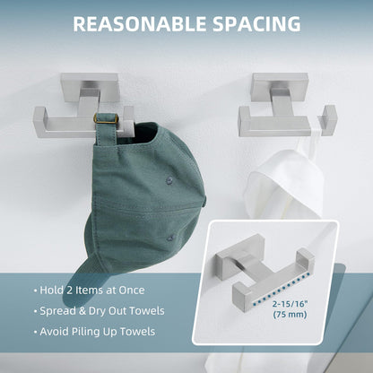 Angle Simple Bathroom Double Hook 2 PCS, SUS304 Stainless Steel Hand Towel Holder, Bath Towel Hanger, Modern Robe Hook for Wall, Brushed Nickel