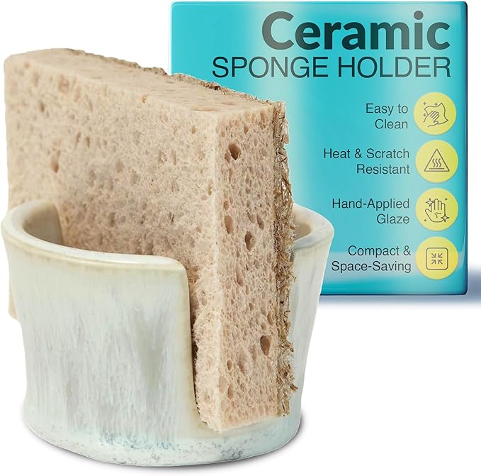 Elevated Lifestyle Ceramic Sponge Holder – Sink Caddy Organizer, Decorative