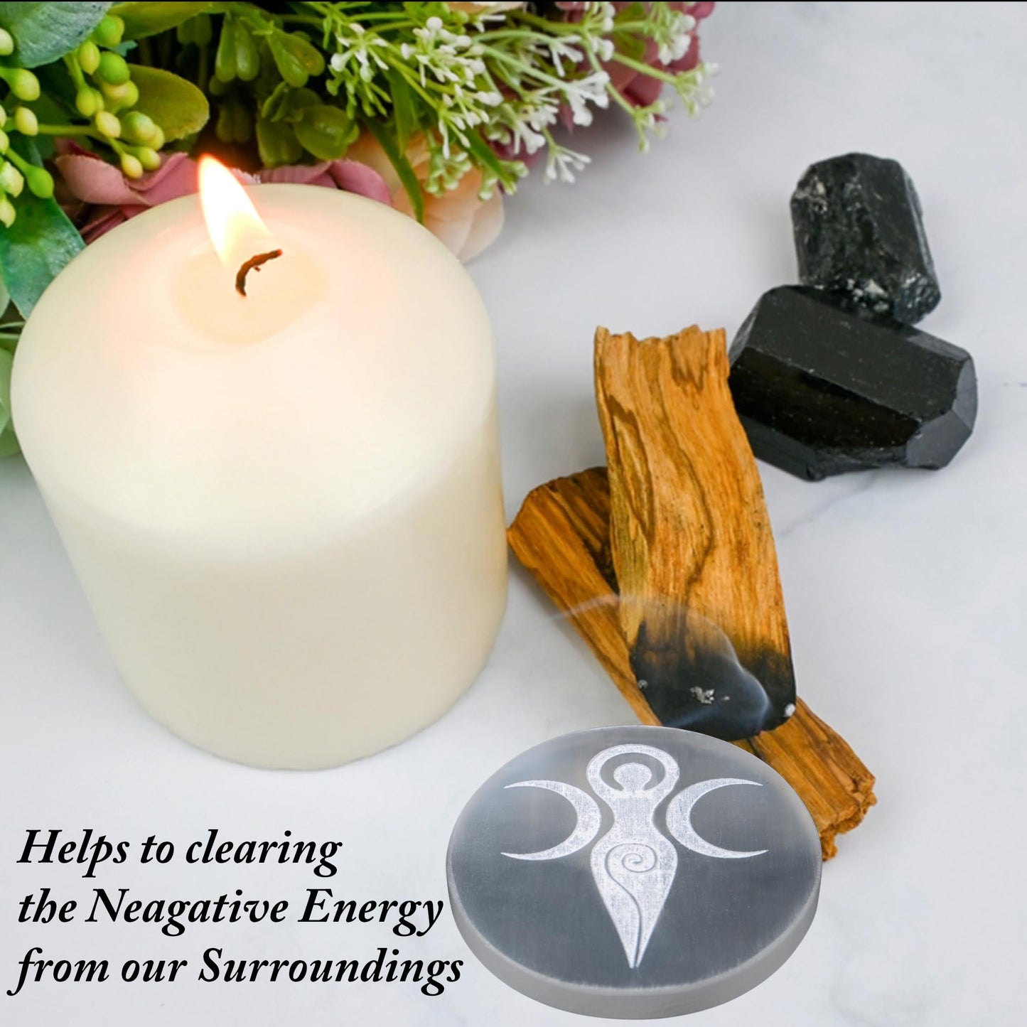 ANAYA AGATE Selenite Crystal Charging Plate - 3" Engraved Goddess Angel Design - Healing Stones Coaster for Home and Office Table Decor - Round Disc - Crystals and Healing Stones