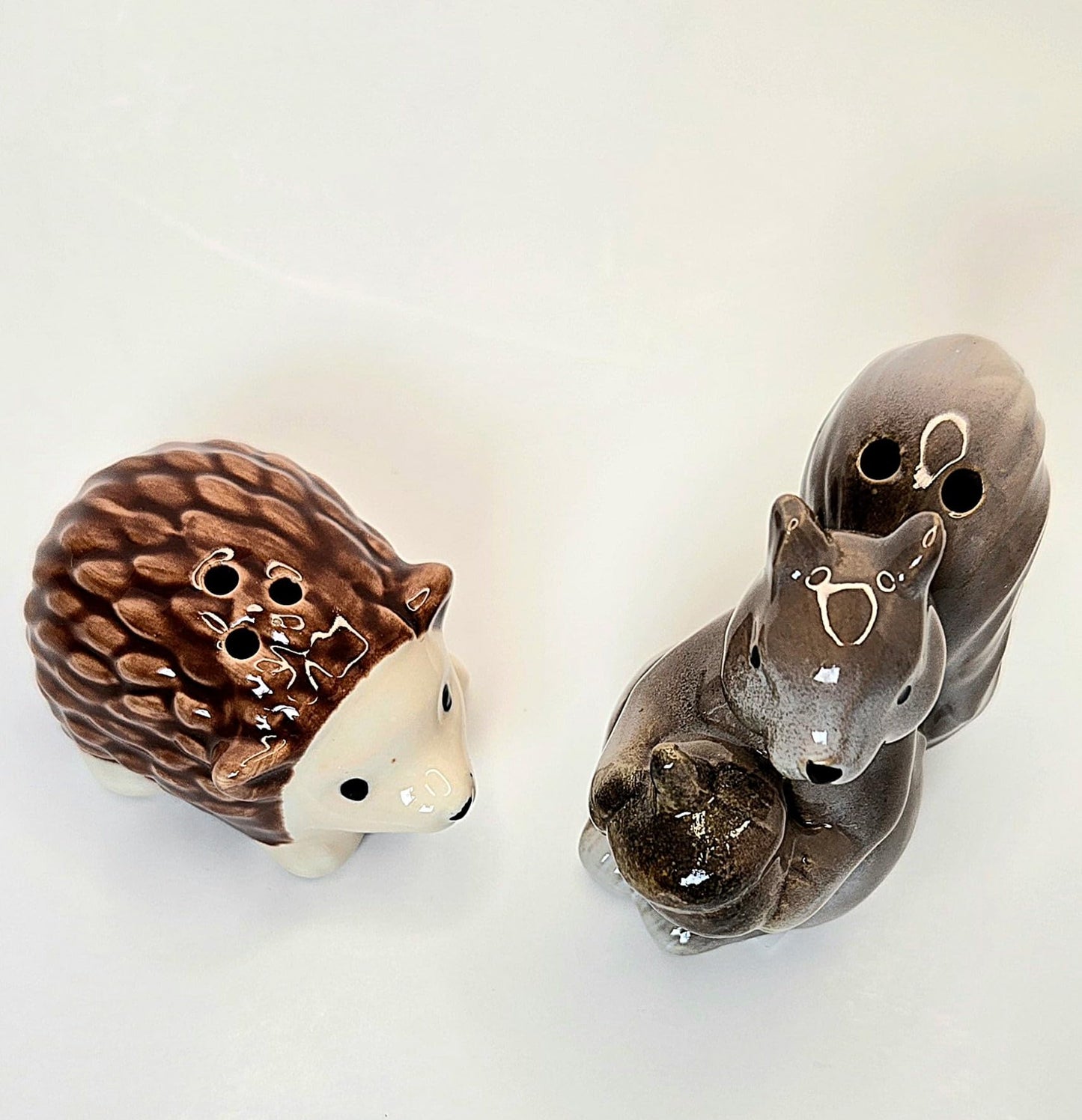 Hedgehog & Squirrel Mini Ceramic Salt & Pepper Shaker Set, 2.5 x 2.5 x 1.25 Inches