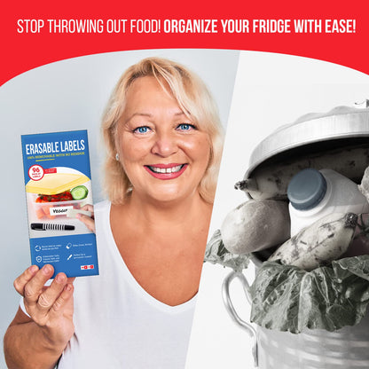 MESS Erasable Kitchen Labels, 96-Pack (1x3 & 1.5") – White Dry Erase Stickers for Pantry, Jars, Food Containers, Fridge & Freezer