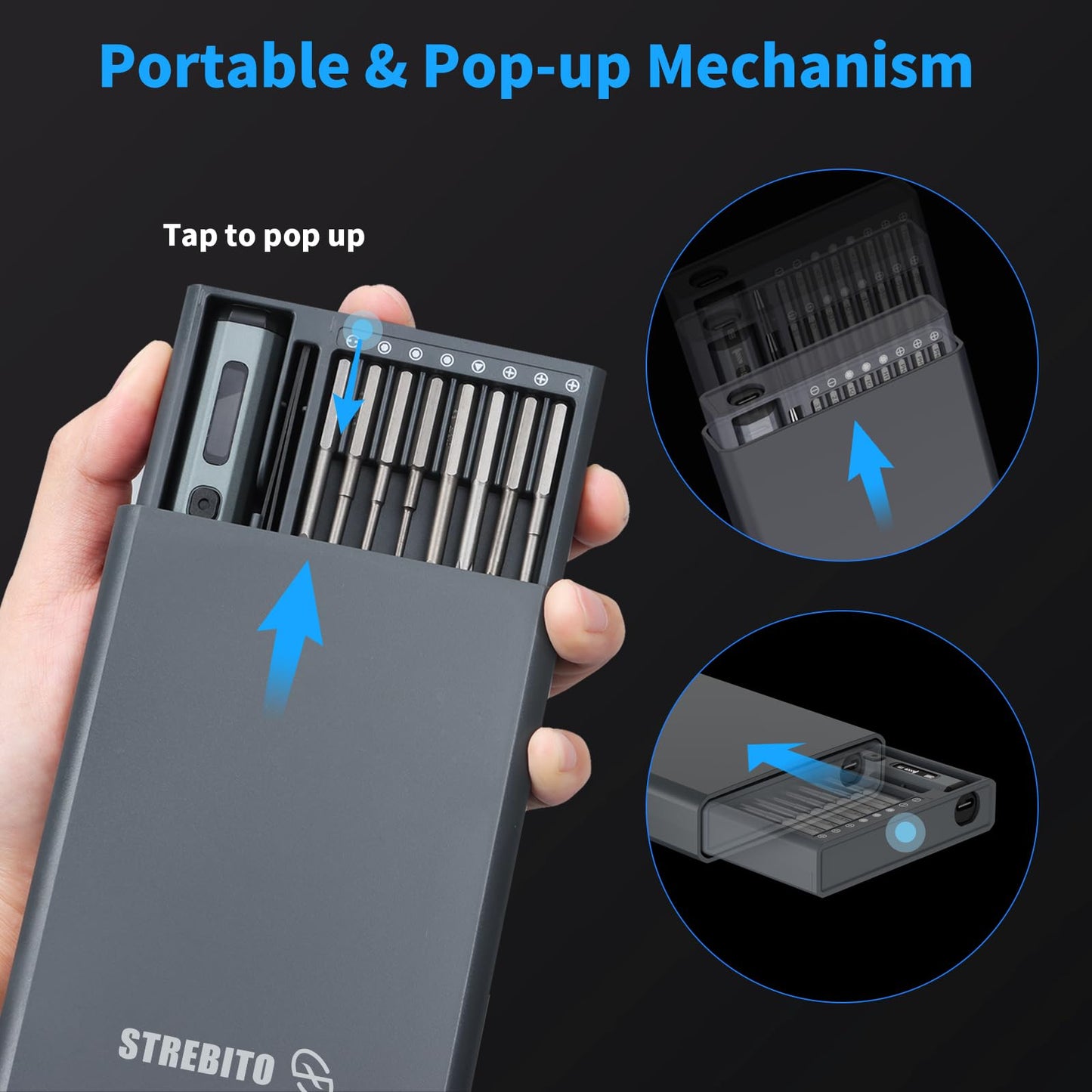 STREBITO Mini Electric Screwdriver Set, 70-in-1 Max Precision Electric Screwdriver Kit with Lights, 5 Upgraded Torque Levels, 64 Magnetic Bits, Electric Screwdriver Cordless for PC RC Electronics