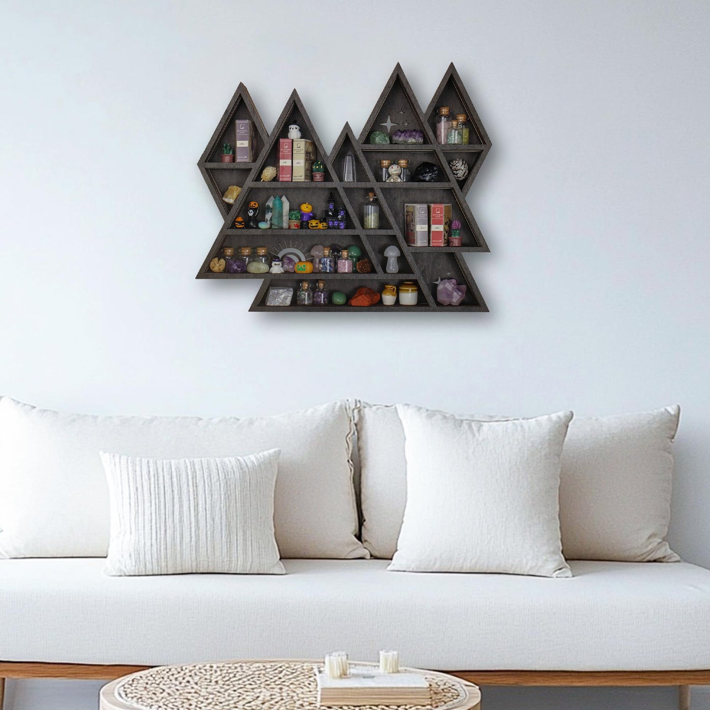 Triangle Mountain Crystal Shelf Display for Wall, Rock Gem Healing Stone Collections Display Shelf, Crystal Holder Trinket Organizer Knick Knack Shelf, Witchy Decor Gift for Women - 2025 UPGRADED