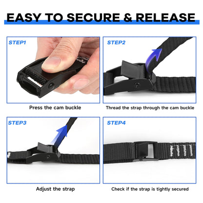 Cinch Strap, 6ft x 1 Inch Wide Lashing Straps with Buckles Adjustable Cam Straps, 1763lbs Heavy Duty Quick Pull Release Utility Nylon Black Cargo Tie Down Straps for Kayak Trucks Trailer Box, 12 Pack