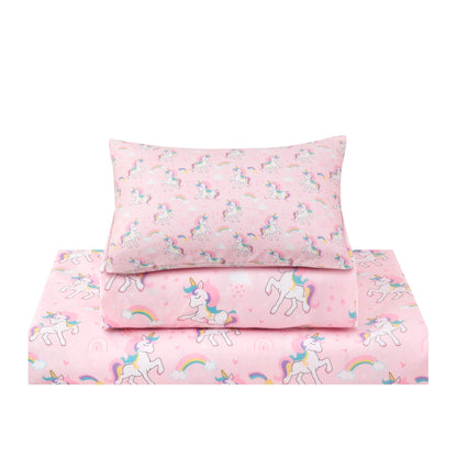 lasoftan Kids Sheet Set Twin Size 3 Pcs, Girls Sheet Set with Pink Unicorn Pattern，Kids Girls Twin Fitted Sheet，Breathable & Silky Soft Microfiber Fitted Sheet