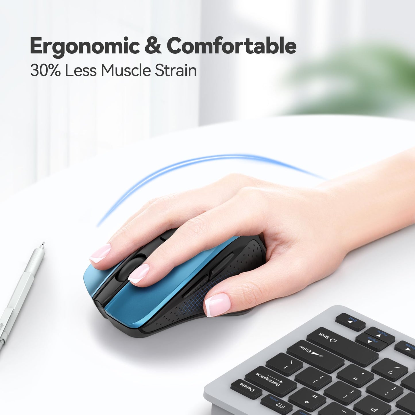 TECKNET Wireless Mouse, 2.4G Ergonomic Optical Mouse, Computer Mouse for Laptop, PC, Computer, Chromebook, Notebook, 6 Buttons, 24 Months Battery Life, 2600 DPI, 5 Adjustment Levels