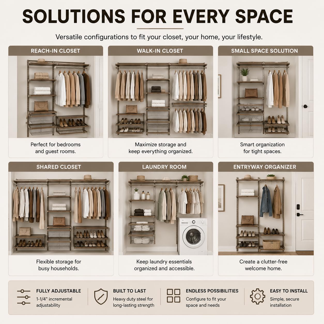 Closet Culture by Knape & Vogt Culture 6 ft. Steel Closet Hardware Kit in Champagne Nickel Shelving (0300-KITA-6CN)