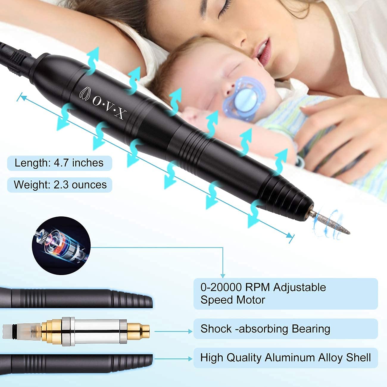 Portable Electric Nail Drill Machine, Professional 20000 RPM USB Manicure Pedicure Drills for Acrylic Nails Gel Polishing Shape Tools