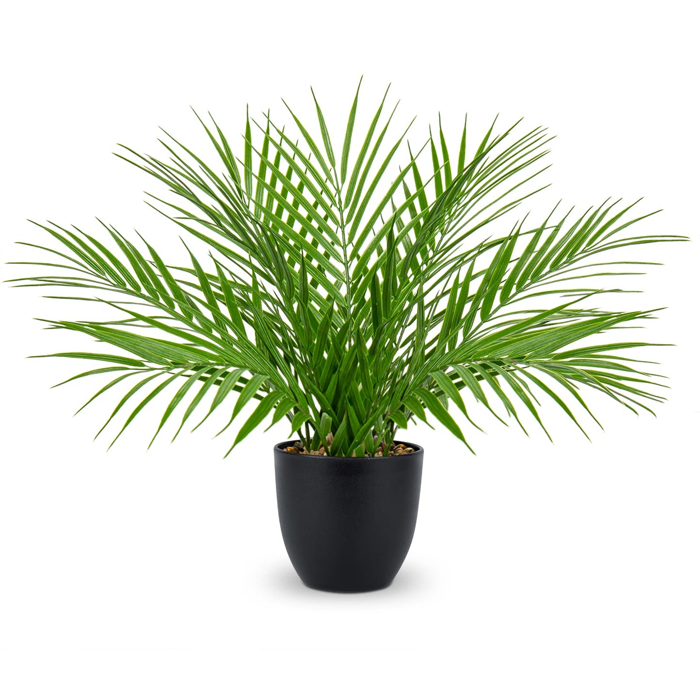 Briful Fake Plant 15’’ Artificial Palm Plant in Matte Black Pot Realistic Faux Tropical Palm Tree Houseplant for Home Indoor Living Room Tabletop Bedroom Decorations