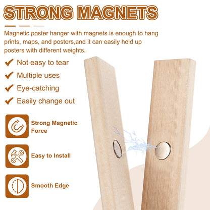 PATIKIL 2 Set Magnetic Poster Hanger Frame 12 Inch Wooden Magnet Picture Hangers Frames Wide Hanging Kit for Photos, Pictures, Artwork, Maps, Brown