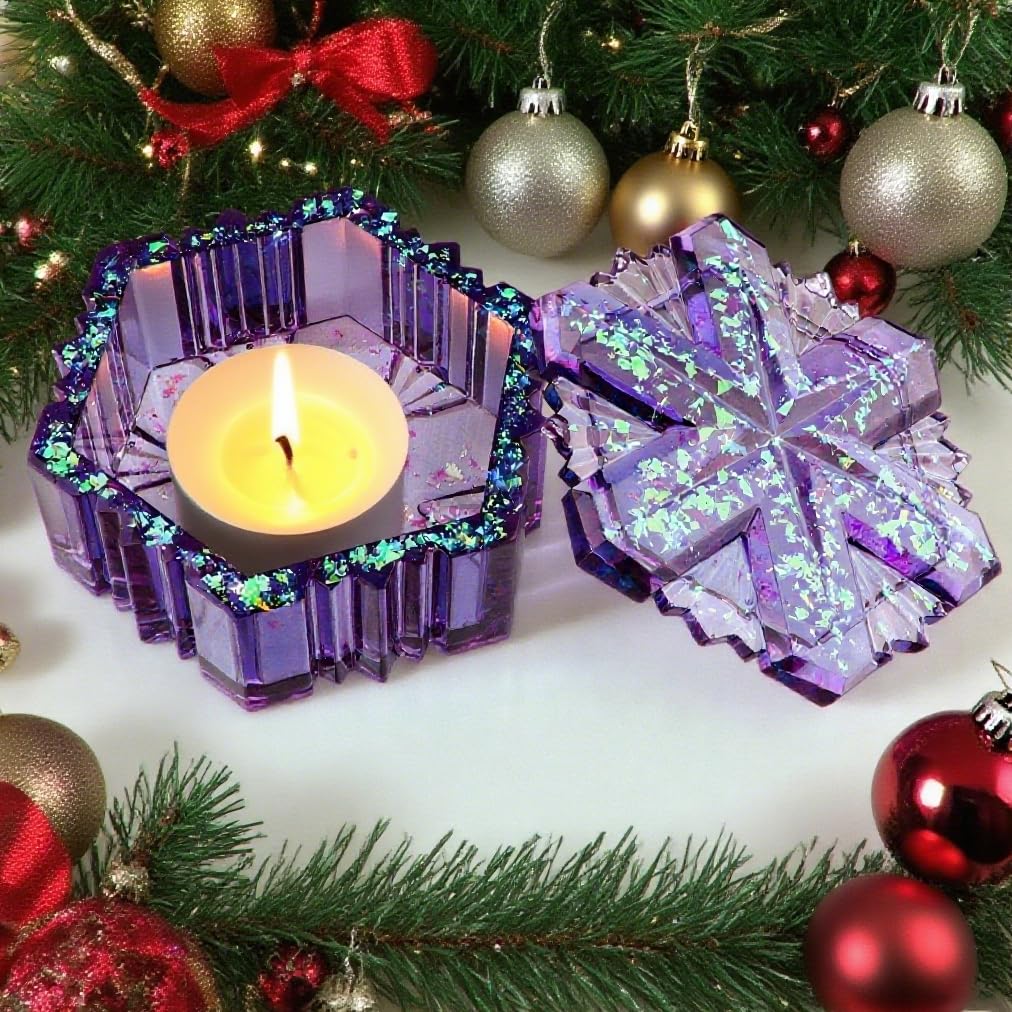 SHOSKY Snowflake Box Resin Mold, Jars Silicone Molds with Lid for Epoxy Resin Casting for DIY Jewelry Storage Box, Candy Container, Candle Vessel, Christmas Decoration