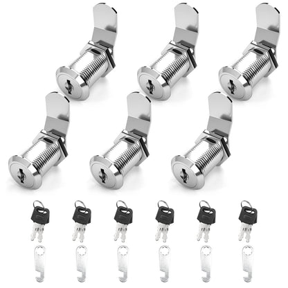 goldenwarm 6 Pack Cam Locks Keyed Alike Cabinet Lock File Locks 1-1/8'' Toolbox Lock with Keys Mailbox Lock, Fits on 1'' Board Thickness, Zinc Alloy with Satin Nickel Finish