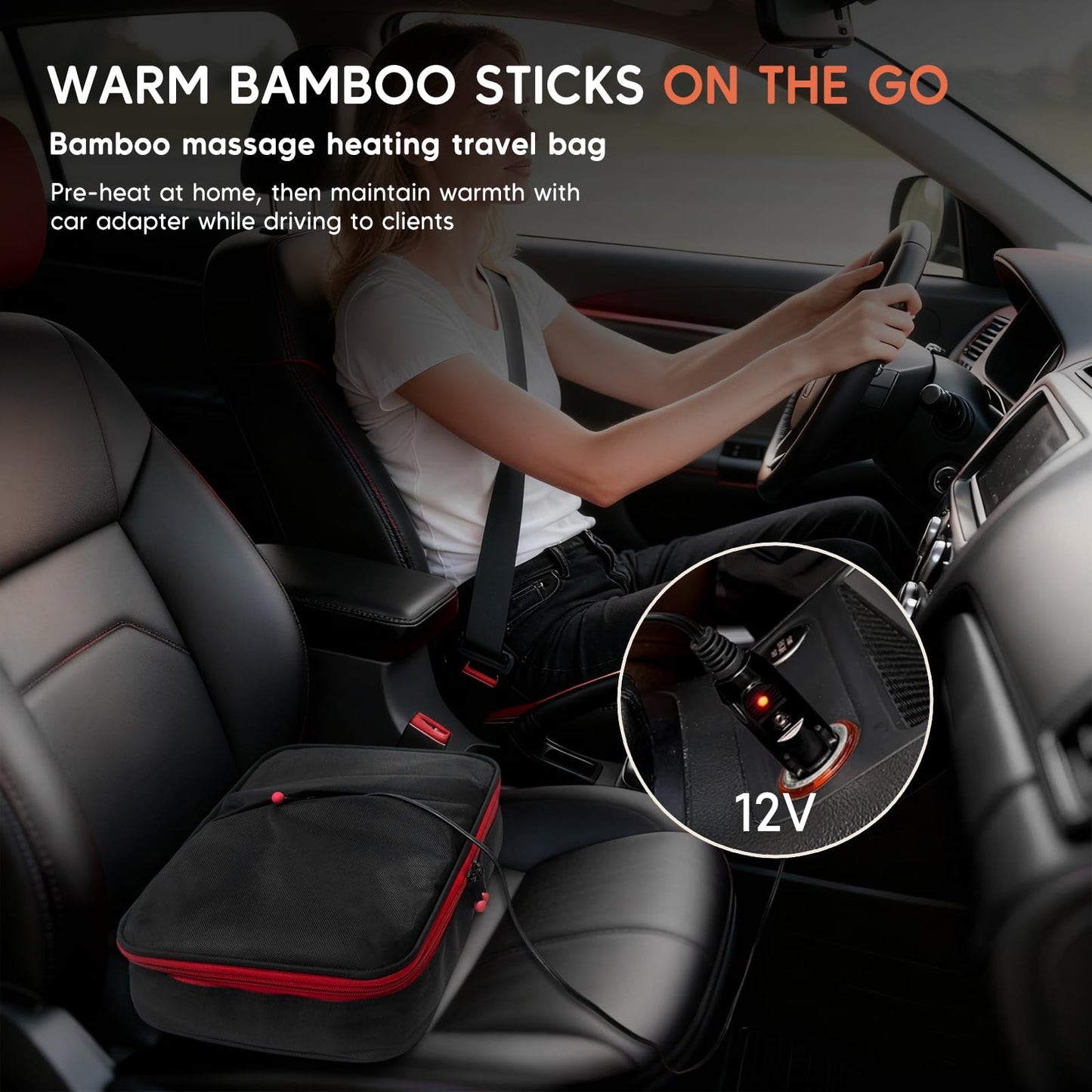 Goodtar Hot Bamboo Massage Warmer Bag w/ 12 PCS Warm Bamboo Sticks, Portable Professional Electric Heater for Stone, Digital Temperature Controller, Portable Heating Travel Bag (Black)