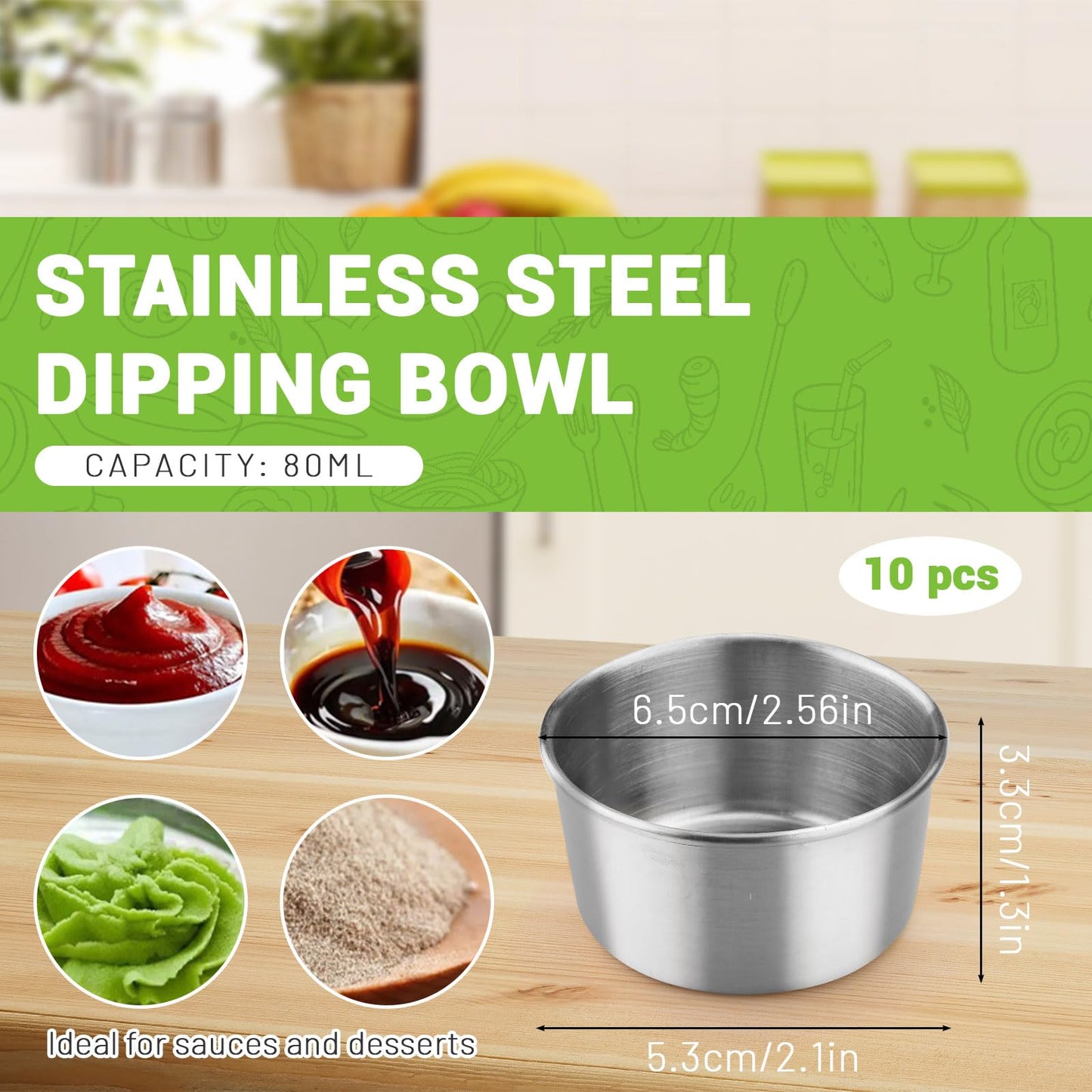 Huakaile 10 Pieces Stainless Steel Sauce Cups, 2.7 Oz/80 ml Metal Ramekins Dipping Bowls, Small Reusable Condiment Dish Containers for Prep Dessert Meal Seasoning (10, Silver)
