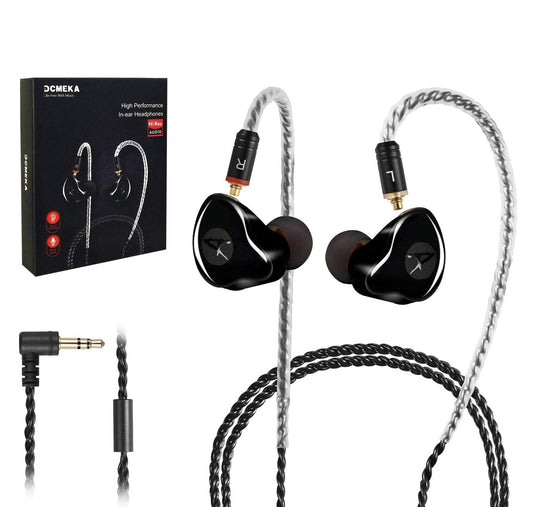 DCMEKA in Ear Monitor Headphones, HiFi Stereo IEM Earphones, Dynamic Dual Driver Wired Earbuds with Detachable Cable, Noise Canceling Headset for Singers Musicians Drummers Audiophile (Black)