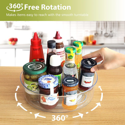 4 Pack Lazy Susan Organizer for Cabinet, Upgraded 11.5" Clear Turntable Organizer with Handles and Raised Edge, Rotating Lazy Susan Spice Storage for Kitchen, Pantry, Refrigerator, Bathroom, Table