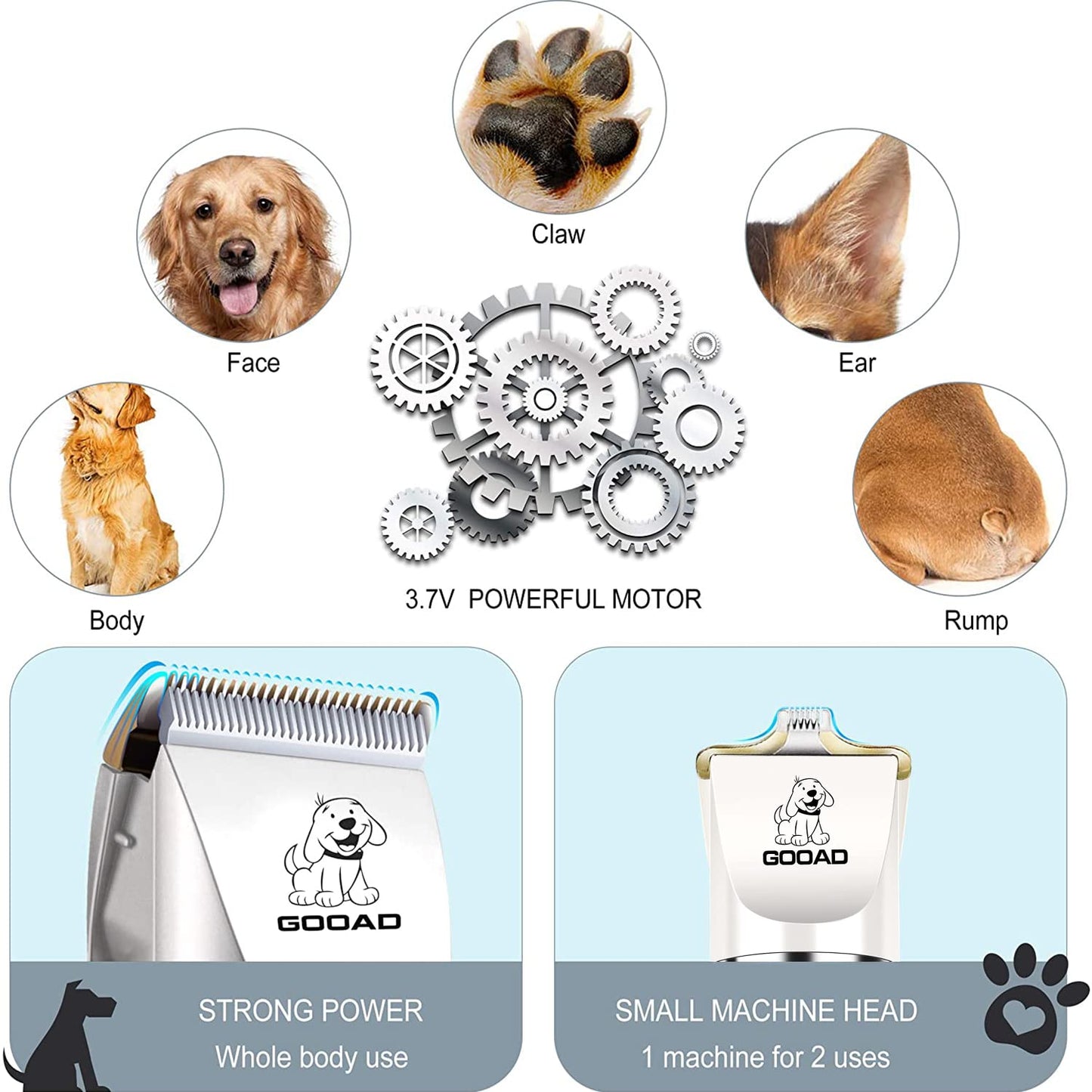 Gooad Dog Clippers Grooming Kit and Paw Trimmer,Cordless,Low Noise, Electric Quiet,Rechargeable, Dog Trimmer Grooming, Pet Hair Clippers for Thick Coats,Shaver for Small and Large Dogs Cats