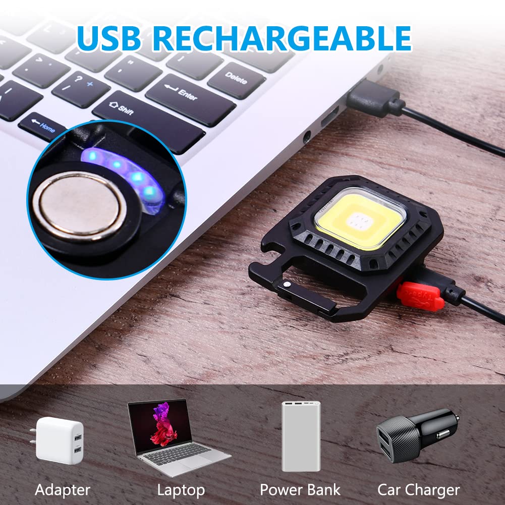 URAQT Mini LED COB Flashlight, 1000 Lumens 500mAh 7 Light Modes Tiny Handheld Keychain Torch, Multifunctional Emergency Keyring Flashlight Rechargeable Work Lights with Folding Bracket Bottle Opener