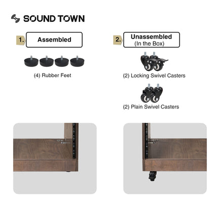 Sound Town DIY Solid Baltic Birch Plywood Slanted 12U Studio Rack, Golden Oak, Rubber Feet, Casters (SDRK-12T)