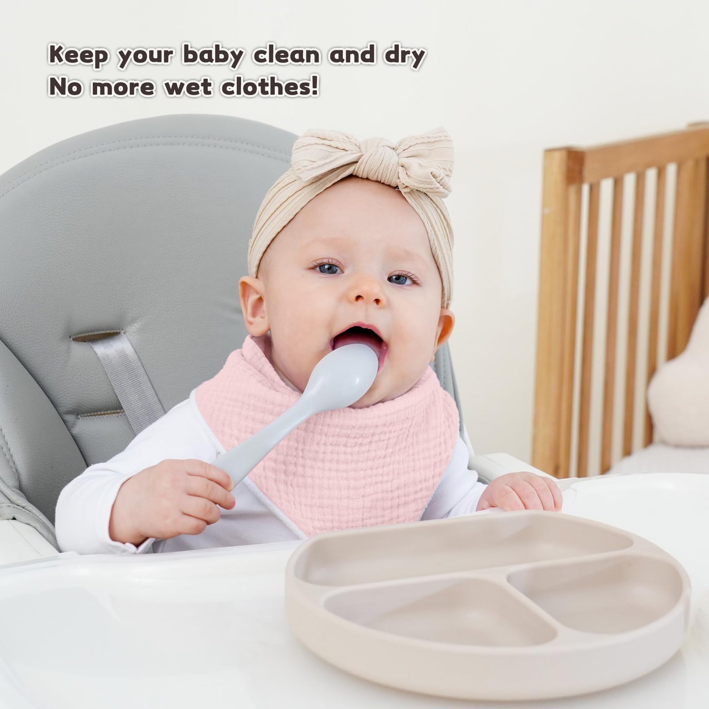 Susurration Muslin Baby Drool Bibs 6Pack Soft Triangular Adjustable Baby Bandana Bibs for Unisex Girls & Boys (Pink)