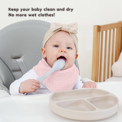 Susurration Muslin Baby Drool Bibs 6Pack Soft Triangular Adjustable Baby Bandana Bibs for Unisex Girls & Boys (Pink)