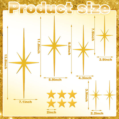 Tandefio 12 Pcs Cast Iron Starburst Wall Decor 8 Pointed Atomic Stars Wall Hangings Mid Century Modern Elegance Accents Easy Install Metal Finish for Home Office Room