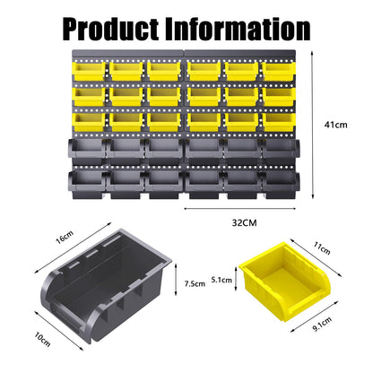 SAMRELAX 30 Pcs Wall Mounted Garage Storage Bins, Wall storage Parts Bins Rack, Nut and Bolt Garage Tool Organizer Bins for Nuts, Bolts, Screws, Shop, Accessories (Black+Yellow, SMALL(30PCS))