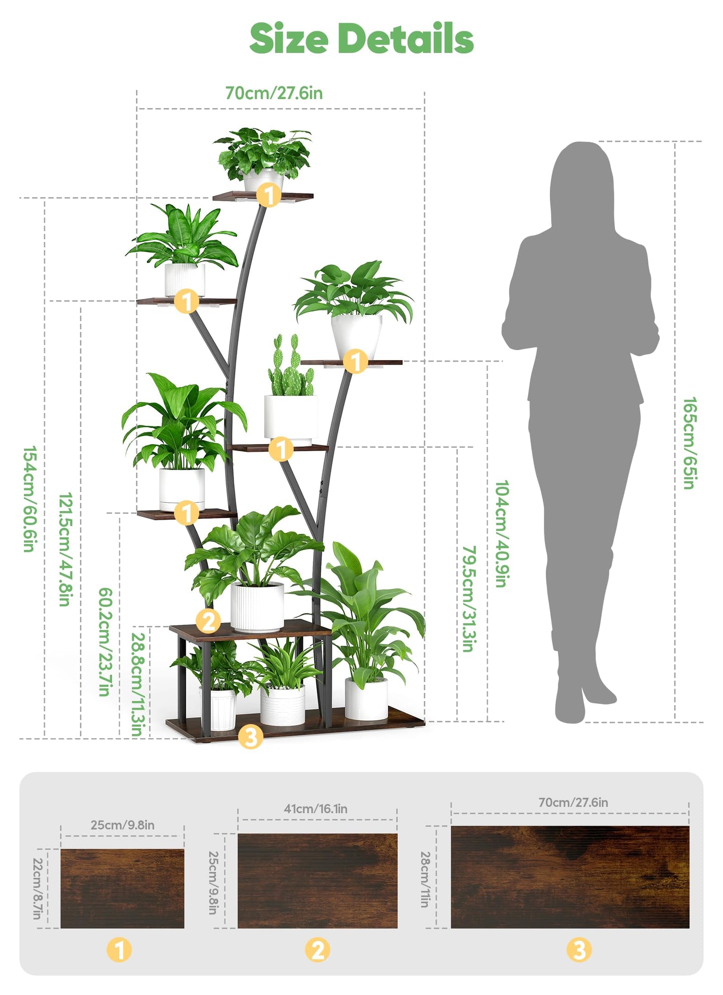 Quikraen 7 Tier Tall Plant Stand with Grow Light For Indoor Plants Growing 60in Indoor Flower Stand Tree-Shaped Plant Shelves for Living Room Patio Black