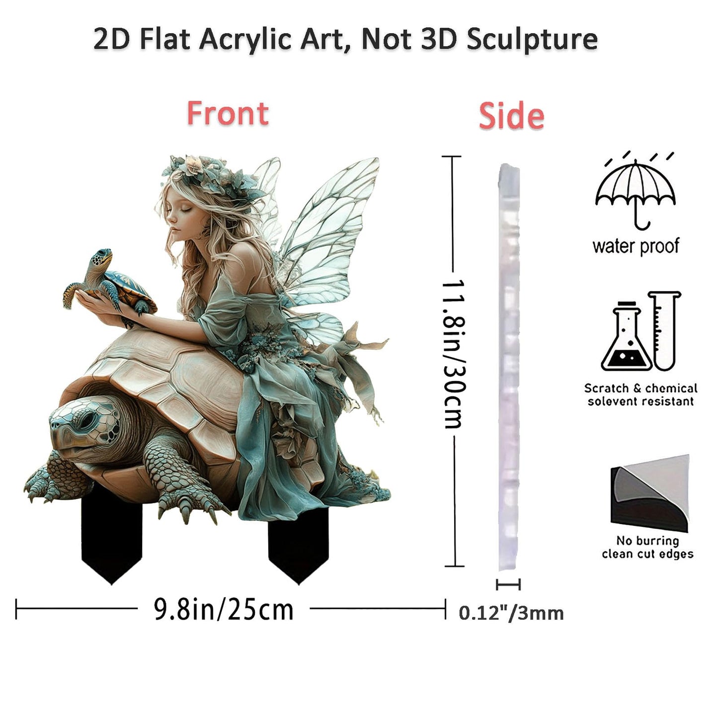 ANNUOZE Fairy Garden Stake Decor, 2D Flat Acrylic Fairy Garden Decor Panel, Elf Yard Sign for Outdoor Indoor Yard Lawn Plants Pots, Fairy Garden Accessories (Fairy and Turtle)