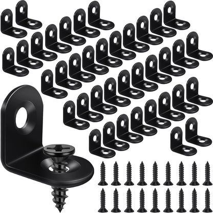 40PCS Black L Bracket Corner Brace, Stainless Steel Corner Bracket, 90 Degree Metal Right Angle Bracket, Small L Brackets for Shelves Wood Furniture Cabinet Drawer with 80PCS Screws (0.79 x 0.79 in)