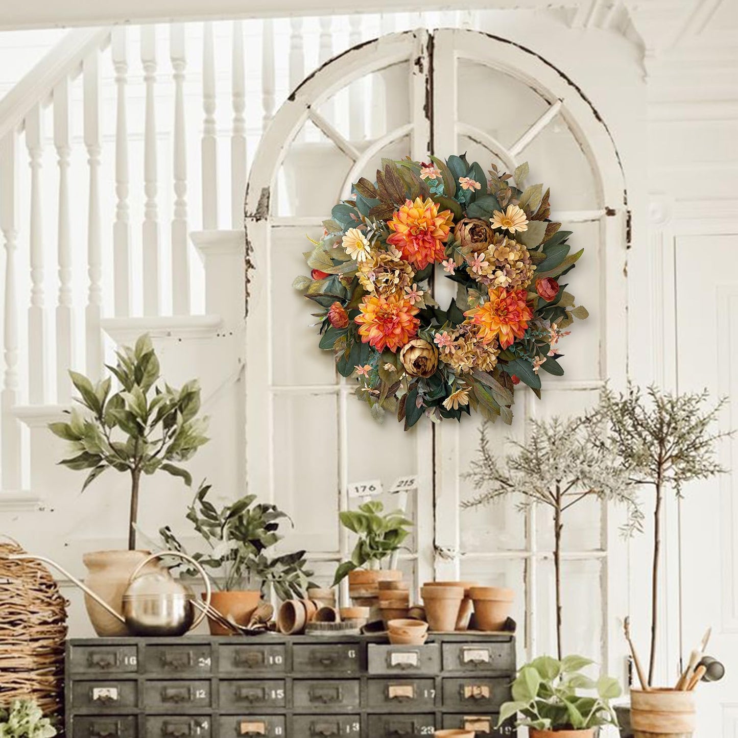 WANNA-CUL 24in Fall Front Door Wreath Dahlia Hydrangea Peony Table Decor