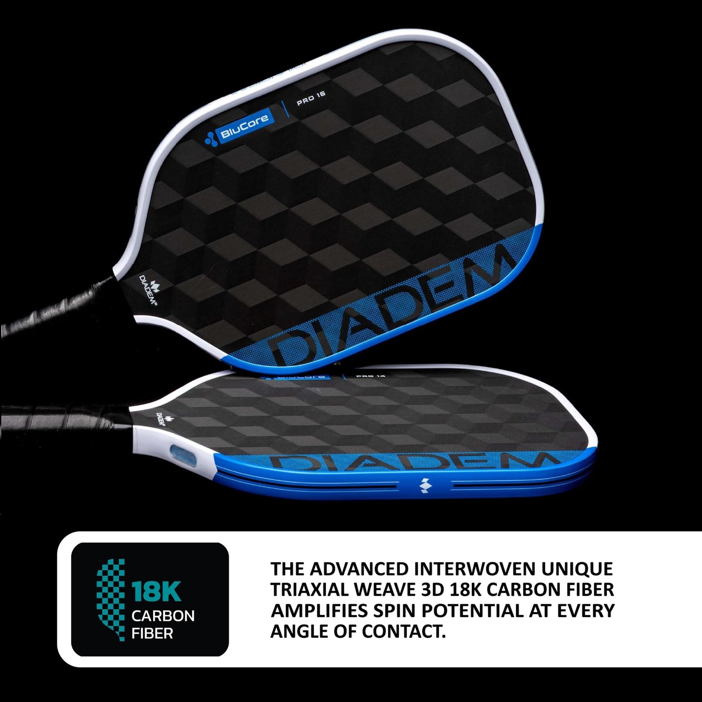 Diadem Edge BluCore Pro Pickleball Paddle | Ultimate Speed & Precision, Extended Reach, 18K Carbon Fiber, PowerSync Foam Core | USAPA Approved (Pro 14mm)