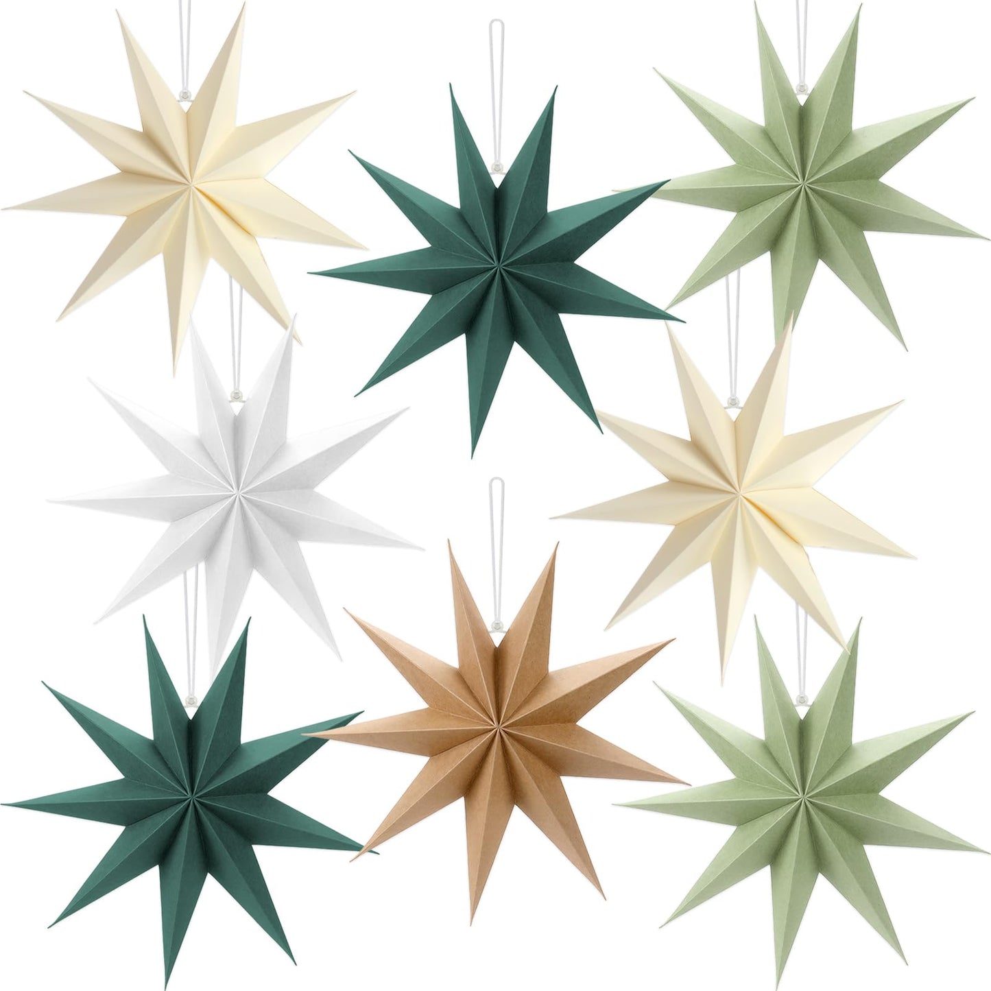 8 Pack Sage Green 9-Pointed Paper Star Lantern Christmas Hanging Paper Lampshade Christmas 12 inch Star Pendant for Xmas New Year Wedding Holiday Birthday Birthday Party Home Decoration
