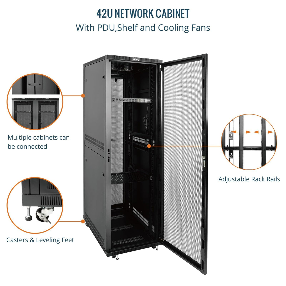 Tecmojo 42U Server Rack Network Cabinet 39.4" D x 23.6" W, Locking Data Cabinet Enclosure for 19" Server, Networking, AV & IT Equipment, Mesh Door, Black