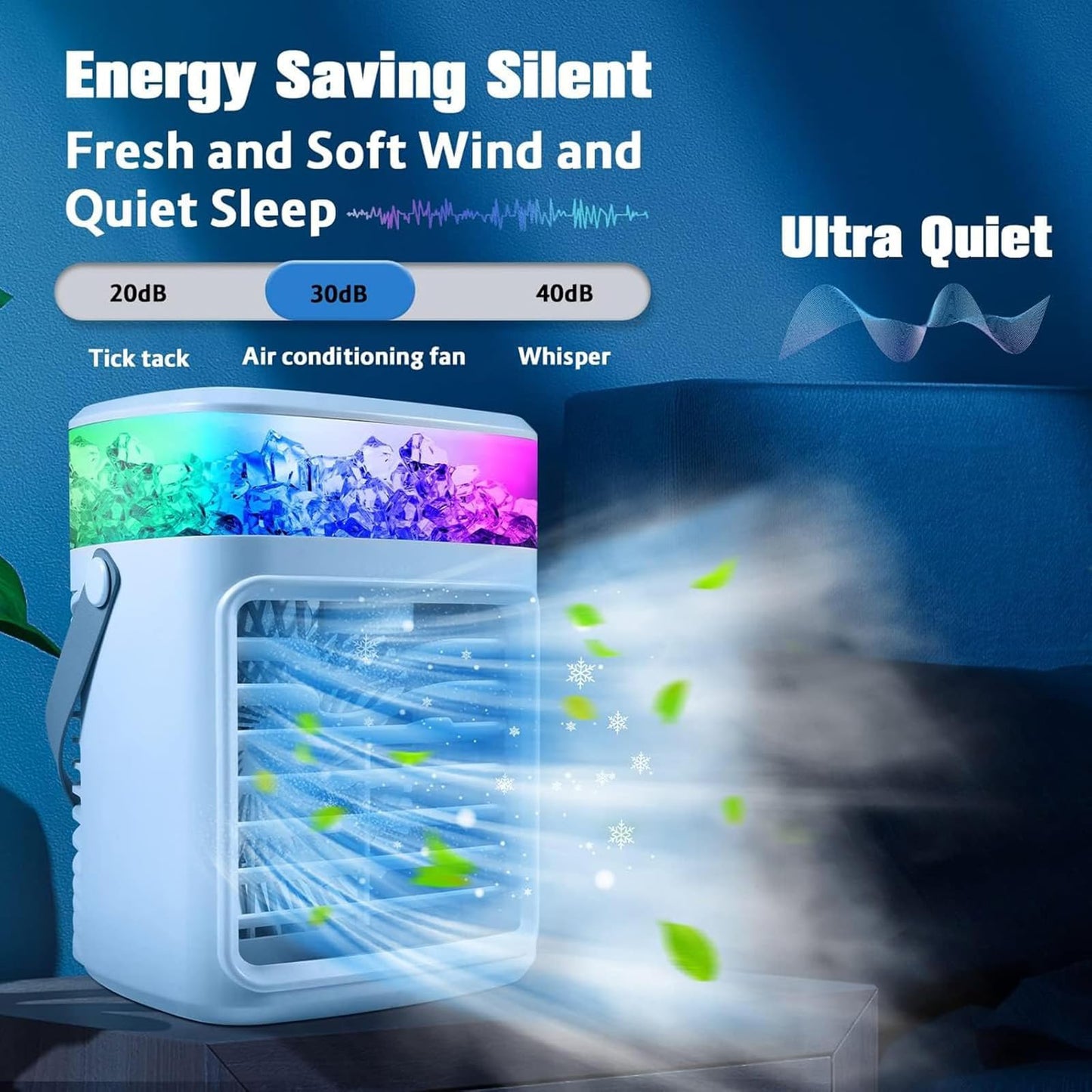 Portable Air Conditioner, 3 Speeds Personal Evaporative Air Cooler with 2/4H Timer, 450ml Rechargeable Mini Air Conditioner, Quiet Portable AC Unit Fan for Office Desk Home Bedroom Camping Car