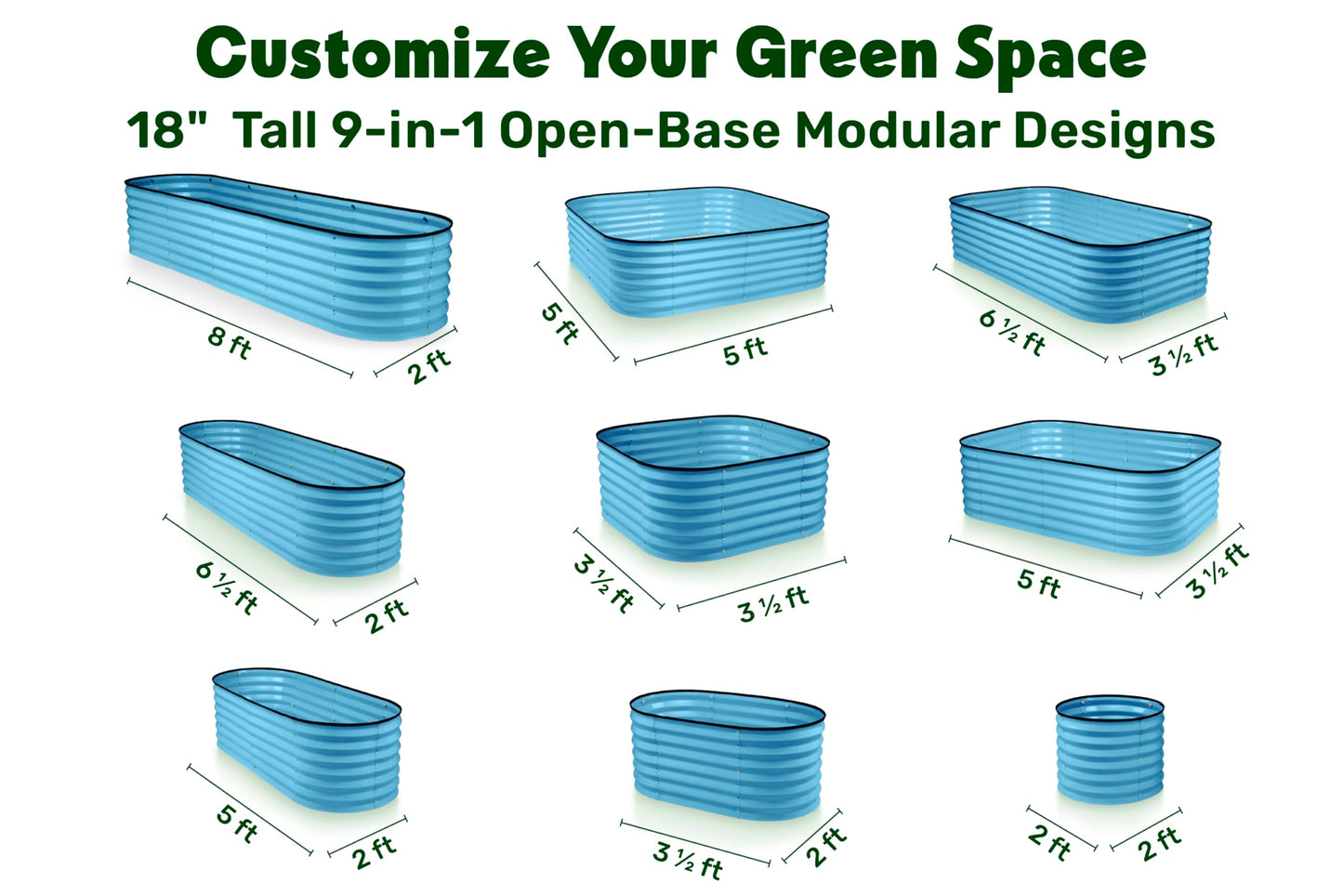 9-in-1 Galvanized Steel Raised Garden Bed // 8×2×1.5 ft Modular Planter for Gardening, Vegetables, Flowers // 18" Tall Metal Raised Garden Beds Outdoor (Teal) // Patented Design Planter Box
