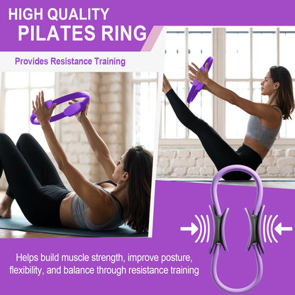 Pilates Ring Equipment Set, Home Pilates Kit for Women with 13’’ Magic Ring with Dual Padded Handles, Small Pilates Ball, 5 Resistance Bands & Complete Fitness Guide, Pilates Essential Accessories