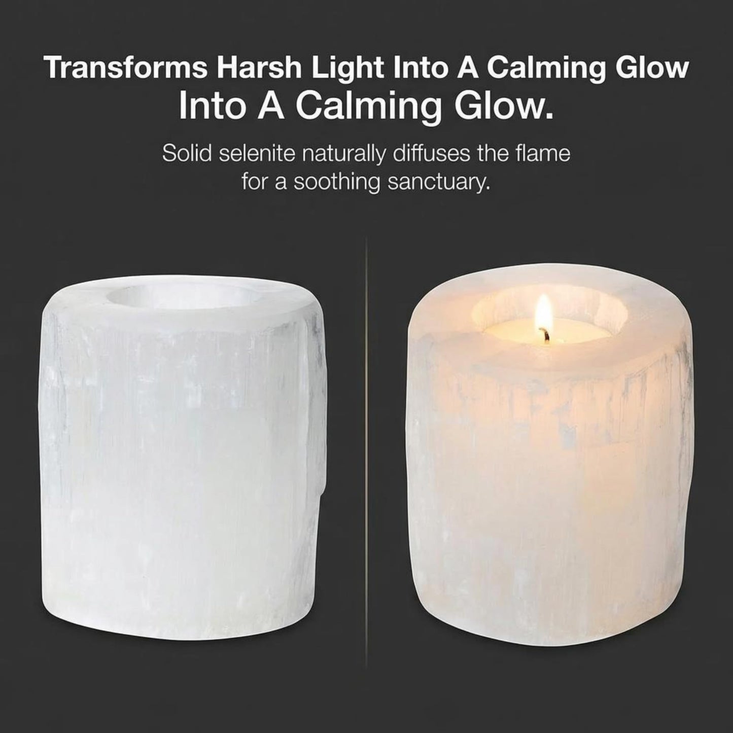 Natural Solid White Selenite Candleholder - Perfect for Meditation and Reflection - 3" Tall (1)